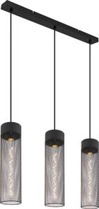 Lampada a sospensione Globo Lighting, struttura in metallo nero opaco, paralume in metallo a rete nero opaco, dimensioni: 600x95x1200 mm, esclusa lampadina: 3 x E27, 40W, 230V
