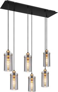 Lampada a sospensione, metallo nero, vetro fumé, H 120 cm