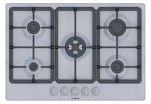 Bosch PGQ7B5K90 Inox Piano Cottura Gas 75cm 5 Fuochi Bruciatore turboWok Griglie Ghisa Serie4