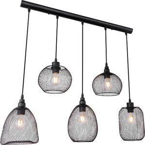 Lampada a sospensione Globo Lighting, struttura in metallo nero, cavo in PVC nero, altezza regolabile, 5 paralumi diversi, diametro: da 15 cm a 20 cm, dimensioni: 890x200x1200 mm, esclusa lampadina: 5 x E27 60W 230V