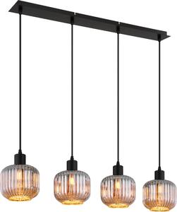 Lampada a sospensione NOWA, struttura in metallo nero opaco, vetro fumé, cavo in PVC nero, altezza regolabile, dimensioni: 808x150x1200 mm, esclusa lampadina (necessarie 4 lampadine E14 da 40W a 230V)