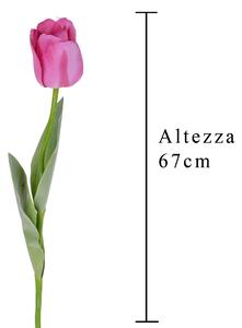 Set 6 Tulipani Artificiali con Foglie Altezza 67 cm Rosa
