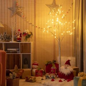 Costway Albero artificiale illuminato con rami di betulla, Albero di Natale bianco con luci LED calde e bianche 150cm