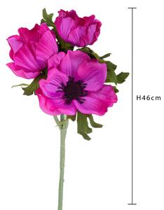 Set 8 Fiori Artificiali di Anemone Composta da 3 Fiori Altezza 46 cm Rosa
