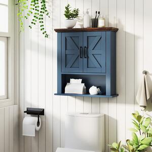 Costway Armadietto medicinali ante bagno muro rustico ripiano regolabile, Armadietto scomparto aperto organizzatore parete soggiorno cucina ingresso Blu