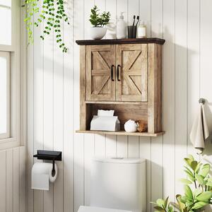 Costway Armadietto medicinali ante bagno muro rustico ripiano regolabile, Armadietto scomparto aperto organizzatore parete soggiorno cucina ingresso Naturale