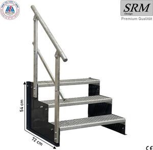 Scala a tre gradini, modello 2, colore antracite, larghezza 90 cm, altezza 54 cm. 1 corrimano angolare