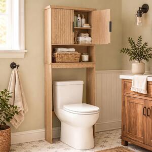 Costway Mobiletto salvaspazio per lavatrice con 2 ante scomparto aperto ripiano regolabile, Mobile da bagno sopra wc in legno armadietto per bagno e lavanderia