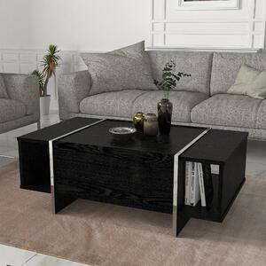 Tavolino 'Tavak' Tavolo da soggiorno 104x60x38 cm con 1 vano contenitore e 2 vani a giorno nero/argento