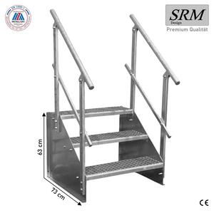 Scala a tre gradini, modello 1, zincata, larghezza 160 cm, altezza 63 cm. 2 corrimano angolari