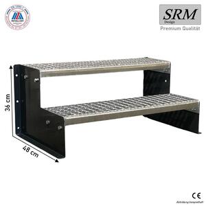 Scala a due gradini, modello 2, colore antracite, larghezza 140 cm, altezza 36 cm, senza ringhiera