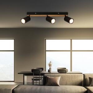 Briloner Faretto da soffitto Tib, nero/legno, a 3 luci, orientabile, in metallo dimmerabile, Nero, Corridoio, Metallo, Moderno, Faretto