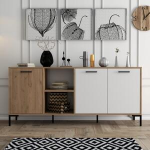 Madia moderna soggiorno 3 ante vani 180xH80 cm rovere bianco Brera
