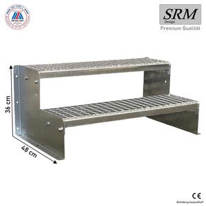 Scala a due gradini, modello 2, zincata, larghezza 140 cm, altezza 36 cm, senza corrimano