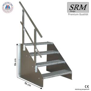 Scala a pioli autoportante a 4 gradini, modello 1, zincata, larghezza 60 cm, altezza 84 cm. 1 corrimano angolare