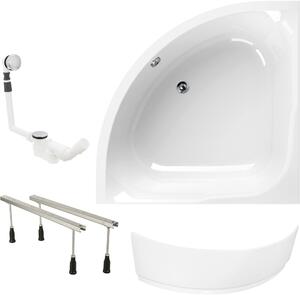 Calmwaters® Set completo per vasca ad angolo 120x120 cm Modern Small 2, EU, vasca 4in1 in acrilico con grembiule, piedini e set di scarico, Duo bath for 2, set completo per vasca, 120 x 120, bianco
