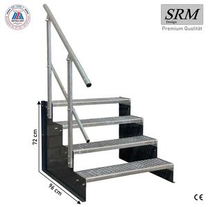 Scala a gradini fissa, modello 2, colore antracite, 4 gradini, larghezza 80 cm, altezza 72 cm. 1 corrimano angolare