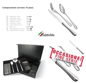 Servizio Posate 75 Pezzi NACRE in acciaio inox 18/10 lucidato a specchio Forgiato in Astuccio di Legno