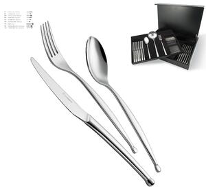 Servizio Posate 75 Pezzi 12 posti tavola PUNTO 3 mm in acciaio inox 18/10 lucidato a specchio in astuccio di legno