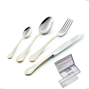 Servizio di posate 75 pezzi in astuccio regalo Domus Oro, acciaio 18-10, oro 24 carati lucido, spessore 3 mm- posate