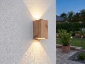 Lampada da parete per esterni LED Up and Down in alluminio effetto legno, lampada da facciata, H: 15 cm