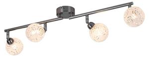 Striscia di faretti LED, 4 fiamme, bianco caldo, vetro, metallo, L 60cm