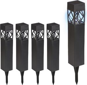 Set di 5 lampade solari Relaxdays, luce bianca fredda, impermeabili, sensore crepuscolare, lampada solare a LED, A x L x P: 41 x 6 x 6 cm, nero