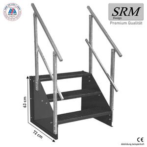 Scala a 3 gradini, larghezza 60 cm, altezza gradini 63 cm, autoportante, completamente antracite, con 2 corrimano