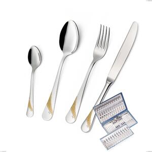 Servizio di posate 75 pezzi in astuccio regalo Milano Inciso Oro , 18/10 (AISI304) finitura inox lucido e oro, spessore 2,5 mm