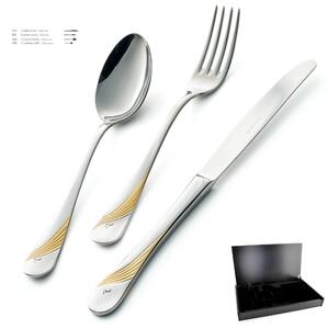 Set Posate MILANO INCISO ORO 24 pezzi in acciaio 18/10 lucidate a specchio spessore 2,5 mm in Astuccio Legno
