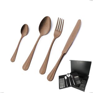 Servizio di posate 75 pezzi in astuccio di legno Royal Retr� PVD Chocolate, Acciaio 18/10 antico, spessore 2.5 mm, pvd chocolate
