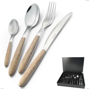 Servizio di posate 24 pezzi in astuccio di legno vero pino, acciaio 18.0 nickel free, manicatura pbt sublimato acciaio lucido