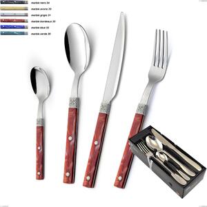 Confezione salvaspazio 24 pezzi boheme, Acciaio inox (Aisi 304) ghiera incisa con decoro classico e finitura argentata- posate