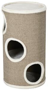 PawHut Tiragraffi a forma di botte, tiragraffi per gatti con 3 cucce, botte gioco per gatti, marrone