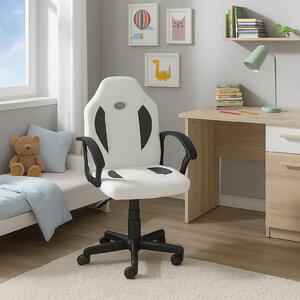 Sedia da scrivania Junior regolabile in altezza, sedia girevole ergonomica bianco-grigio