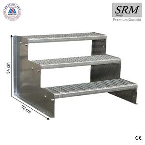Scala a tre gradini, modello 2, zincata, larghezza 60 cm, altezza 54 cm, senza corrimano