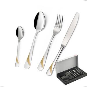Confezione Panoramica 30 pezzi Milano Inciso Oro , 18/10 (AISI304) finitura inox lucido e oro, spessore 2,5 mm- posate