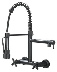 Miscelatore per cucina – Montaggio a parete – Doccetta estraibile – Miscelatore a due maniglie per acqua calda/fredda – Acciaio inossidabile 304 – Bocchetta girevole – Nero