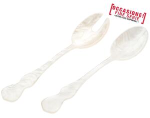Seti insalata Sfuse set 2 pezzi insalata modello CHIC PERLATO BIANCO manicatura perlata bianco- posate