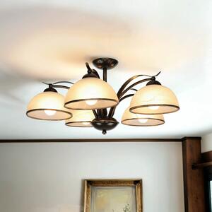 Plafoniera in stile country "Korfu" ottone vetro bianco metallo 5 luci soffitto soggiorno corridoio