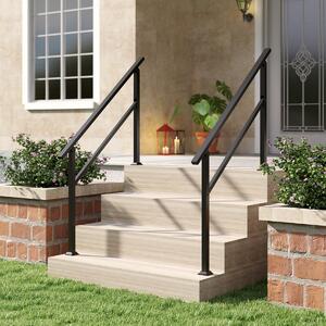 Costway Ringhiera di sicurezza per scale con kit installazione per terrazza con regolazione dell'angolo, Corrimano per scale esterne per 0-4 gradini Nero