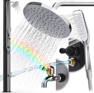 Doccia da giardino 35 litri doccia solare da giardino con doccetta doccia a pedale doccia esterna sauna nero V2A / 304 acciaio inox argento