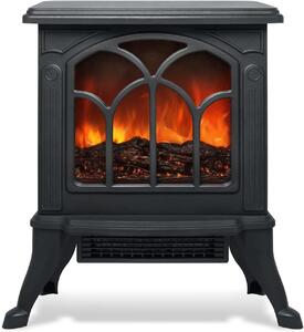 Stufa elettrica con effetto camino, ventilatore riscaldante, effetto fiamme LED, stufa elettrica, 2 livelli di riscaldamento, funzionamento silenzioso (nera)