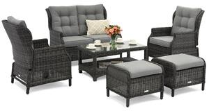 Set in technorattan Malaga Coffee 4 antracite con pouf Garden Point