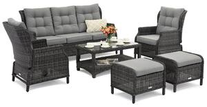 Set in technorattan Malaga Coffee 5 antracite con pouf Garden Point