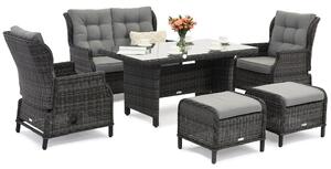 Set in technorattan Malaga Apetito 4 antracite con pouf Garden Point