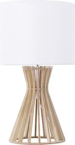BELIANI Lampada da tavolo in legno bianco 37 cm paralume rotondo in tessuto con design a reticolo, cavo con interruttore, stile country
