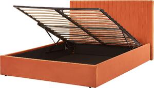 BELIANI Letto con contenitore in velluto arancione 160 x 200 cm di altezza testiera trapuntata mobili da letto