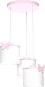 Lampada a sospensione rotonda bianca 3 paralumi farfalle rosa Sweet 3xE27 15W Luminex