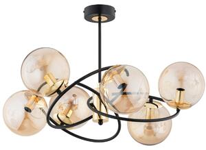 Lampadario WIROMAT nero-oro-ambra 6xE14x10W in vetro, dimensioni: 40x66x66 cm, IP20, Alfa